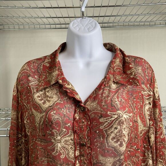 Jones & Co Women's Red Paisley Floral Button Up Shirt Size 20W Ruffle Boho Flowy - Picture 7 of 11